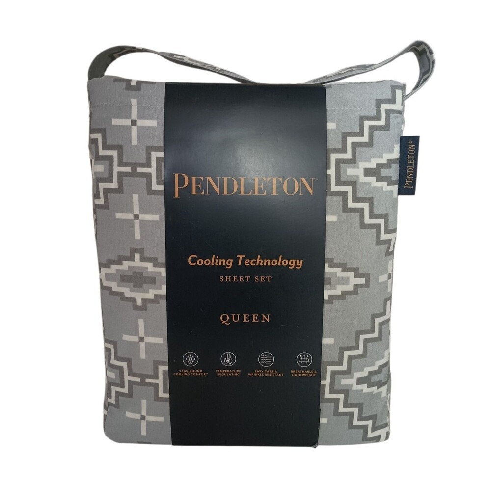 Pendleton Queen Sheet Set Otero Gray Southwestern Aztec Cooling Technology New